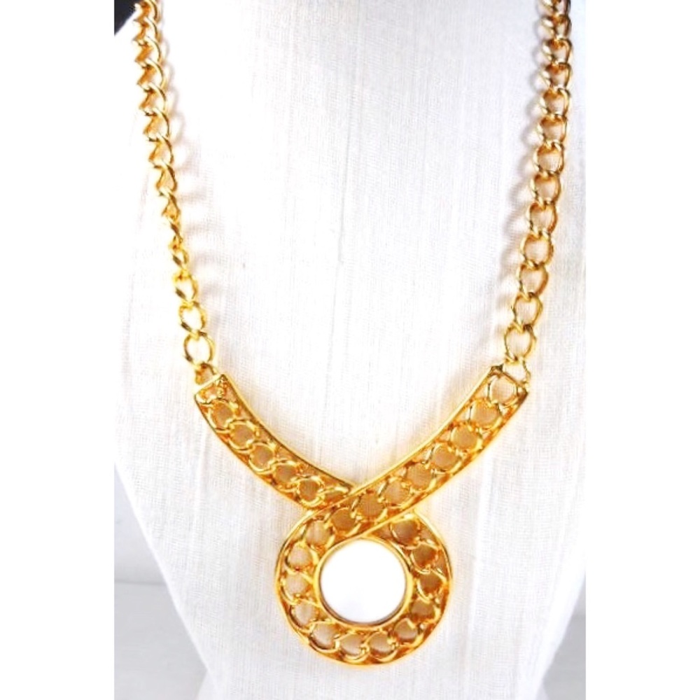 Monet Gold Chain White Acrylic Pendant Necklace